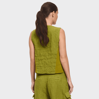Transit Par Such linen-viscose double-breasted vest in warm olive green – back view