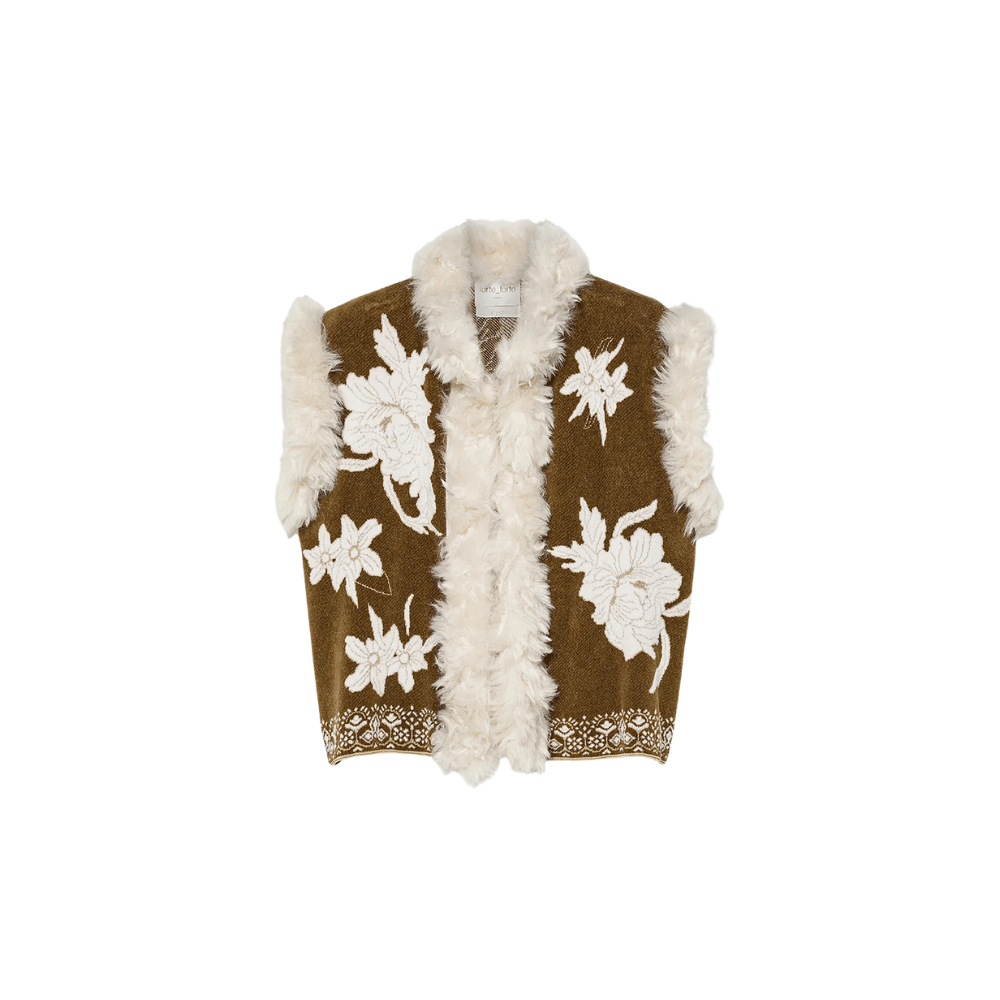 Forte Forte The Lotus Chenille Jacquard Vest Cumino flat lay – International designer fashion boutique Australia Riada Concept Woollahra