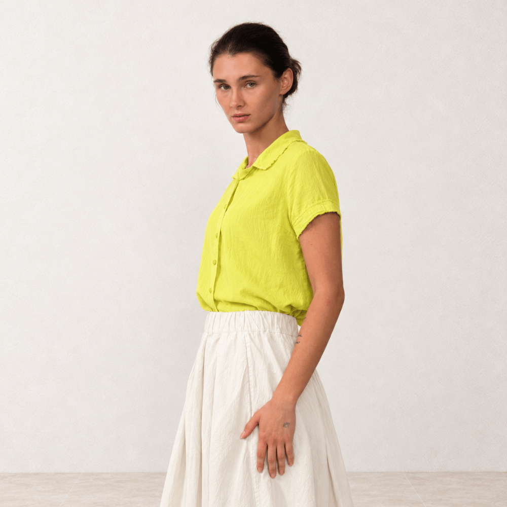 Hannoh Wessel SYDNEY Raw-Edge Cotton Short-Sleeve Shirt in Lime