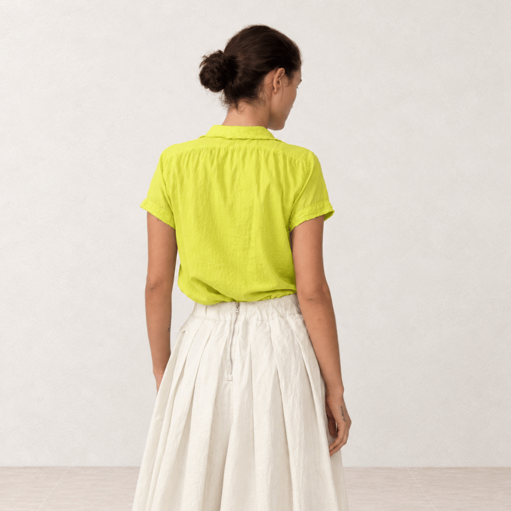 Hannoh Wessel SYDNEY Raw-Edge Cotton Short-Sleeve Shirt in Lime