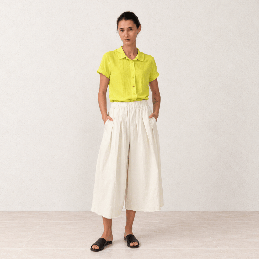 Hannoh Wessel SYDNEY Raw-Edge Cotton Short-Sleeve Shirt in Lime