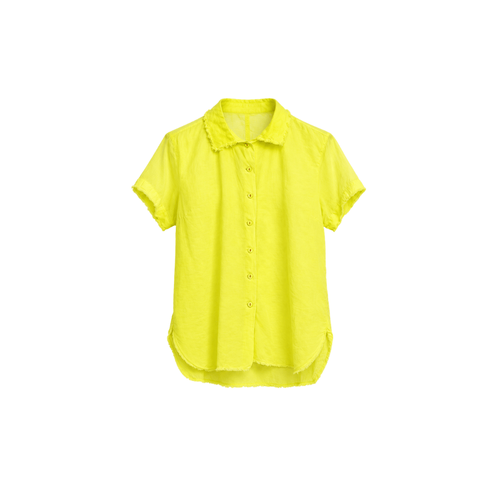 Hannoh Wessel SYDNEY Raw-Edge Cotton Short-Sleeve Shirt in Lime
