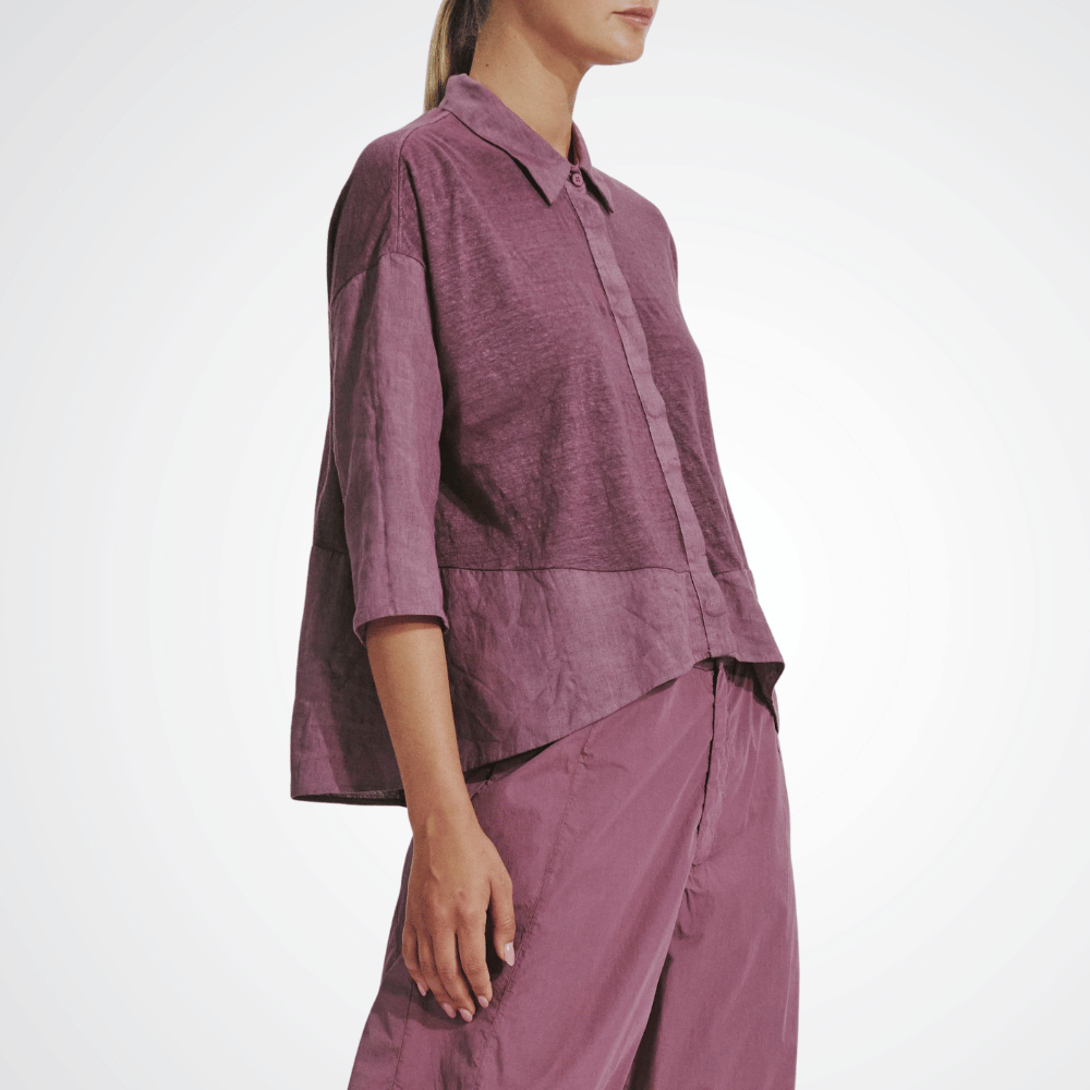 TRANSIT PAR SUCH Linen 3/4 Sleeve Shirt in Mauve K204 Transit Par Such at Riada Concept Designer fashion shop online and in store High End fashion boutique Sydney Australia Riada Concept