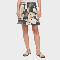 Transit Par Such abstract print linen Bermuda shorts in black cream and beige – front view