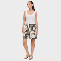 Transit Par Such abstract print linen Bermuda shorts in black cream and beige – full front view
