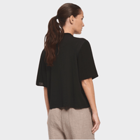Transit Par Such Cape Layer Shirt in black with cropped overlay – back view 