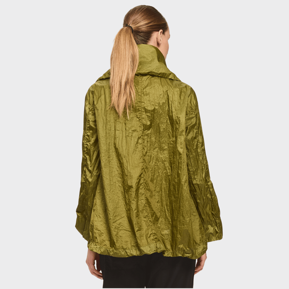 Transit Par Such coated flared jacket in luminous olive green – back view