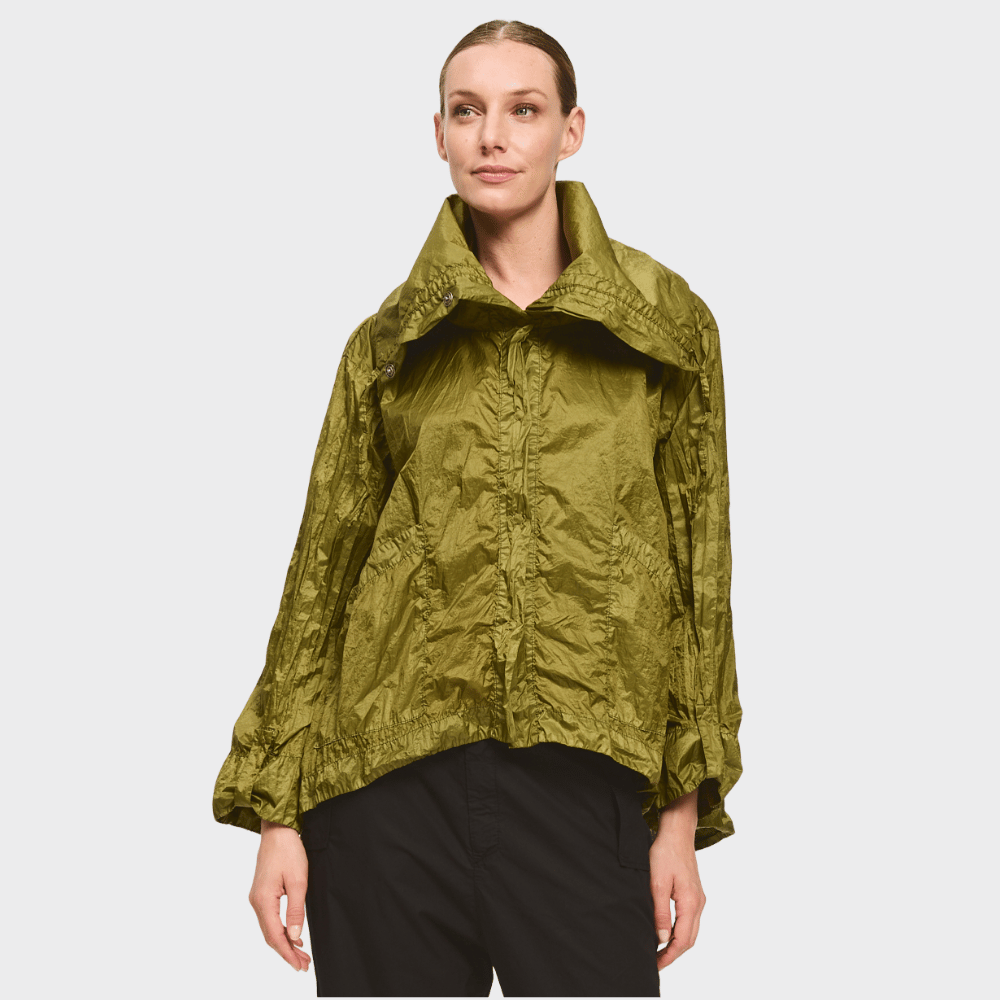 Transit Par Such coated flared jacket in luminous olive green – front view