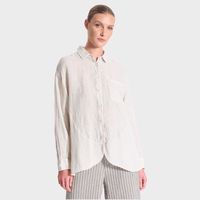 Transit Par Such Contrast Panel Linen Shirt in Chalk - front view