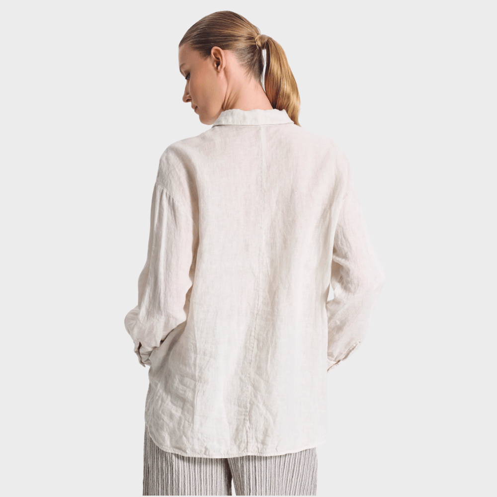 Transit Par Such Contrast Panel Linen Shirt in Chalk - back view
