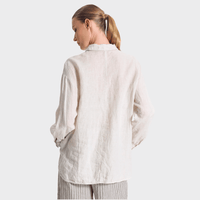 Transit Par Such Contrast Panel Linen Shirt in Chalk - back view