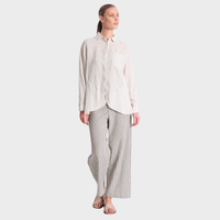 Transit Par Such Contrast Panel Linen Shirt in Chalk - front full view