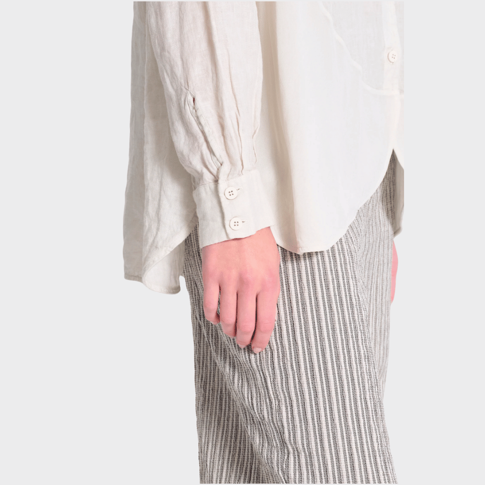 Transit Par Such Contrast Panel Linen Shirt in Chalk - close up cuffs