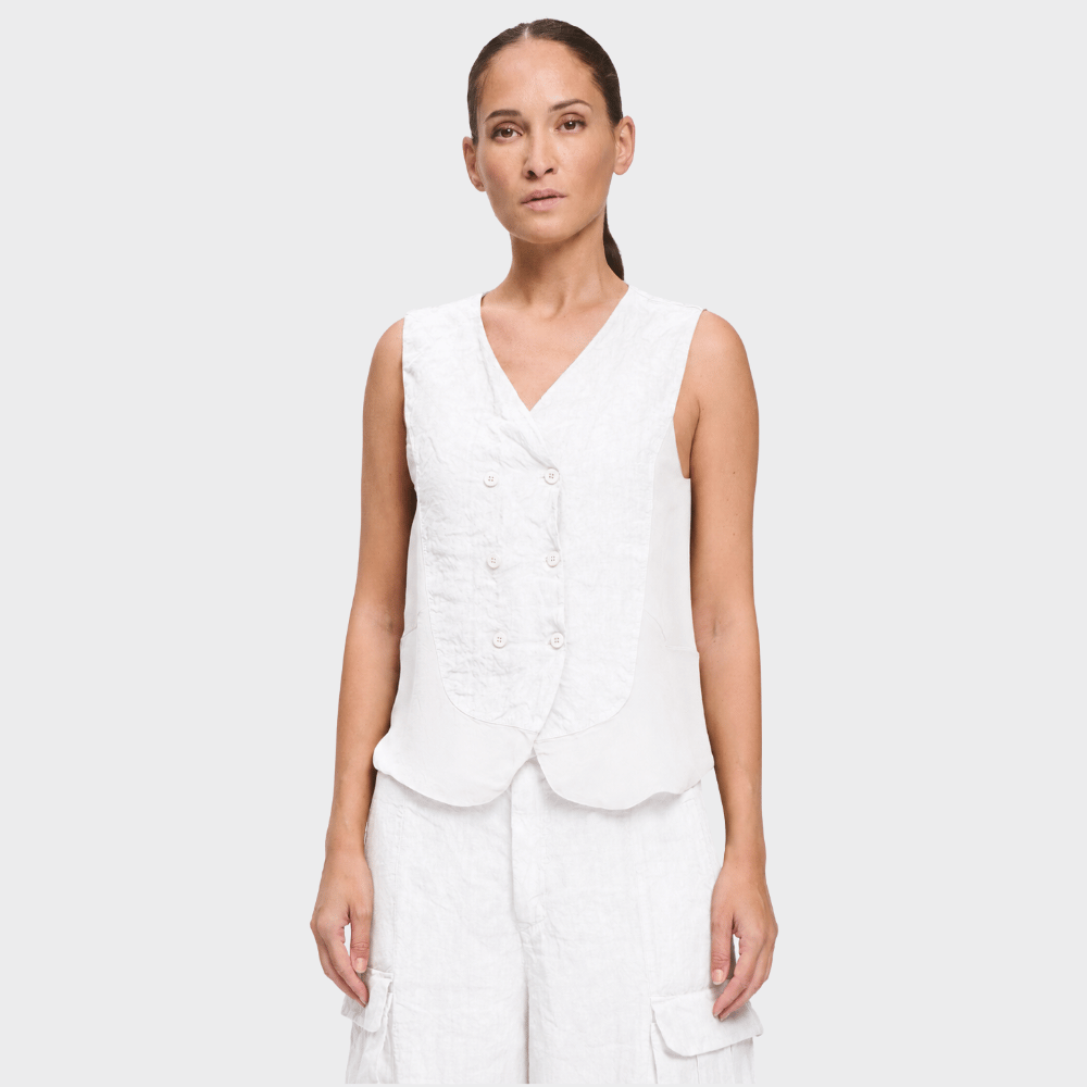 Transit Par Such double breasted linen blend vest in white – front view