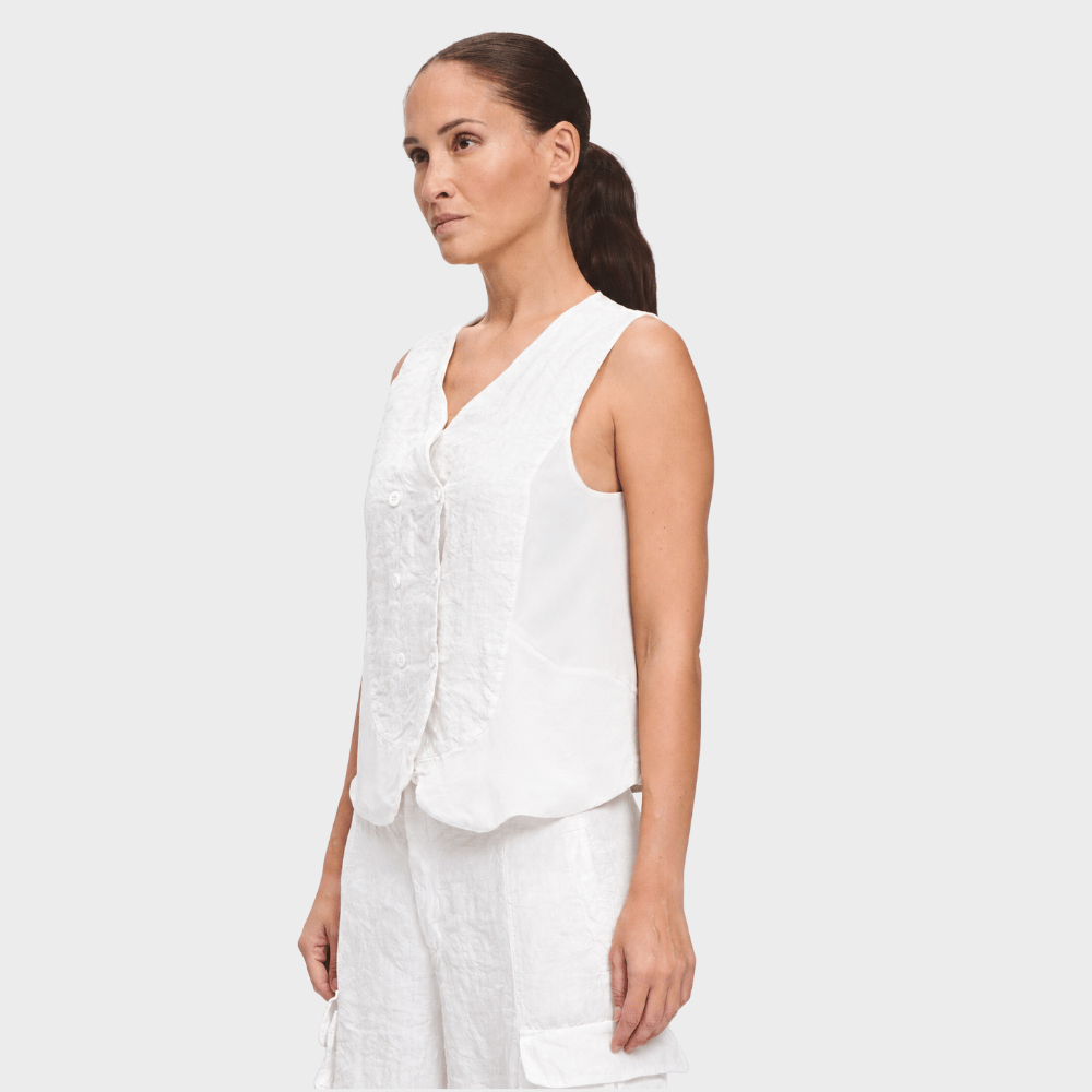 Transit Par Such double breasted linen blend vest in white – side view