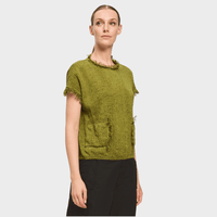 Transit Par Such olive knit top with fringed sleeves and neckline – side view