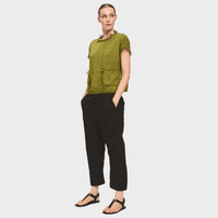 Transit Par Such olive knit top with fringed sleeves and neckline – front full view