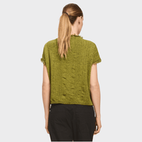 Transit Par Such olive knit top with fringed sleeves and neckline – back view