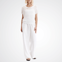 Transit Par Such Knit Top in White — Italian-made open rib-knit short-sleeve top in lightweight cotton-linen blend, relaxed fit with round neckline, available at Riada Concept Woollahra Transit Par Such at Riada Concept Designer fashion shop online and in store High End fashion boutique Sydney Australia Riada Concept