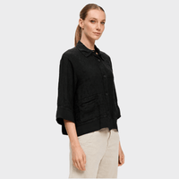 Transit Par Such Linen Georgette Trim Shirt Jacket in Black - side view