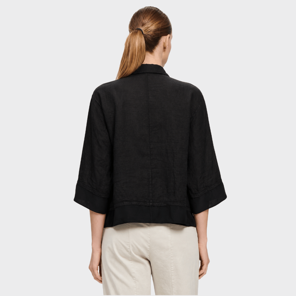 Transit Par Such Linen Georgette Trim Shirt Jacket in Black - back view