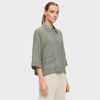 Transit Par Such Linen Georgette Trim Shirt Jacket in Green - side view
