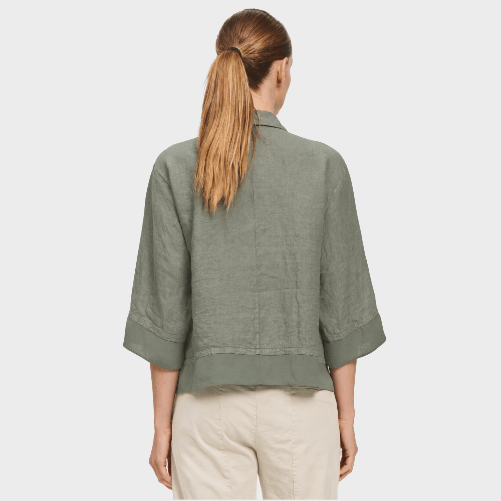 Transit Par Such Linen Georgette Trim Shirt Jacket in Green - back view