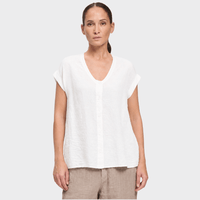 Transit Par Such linen and viscose button front tank in white – front view