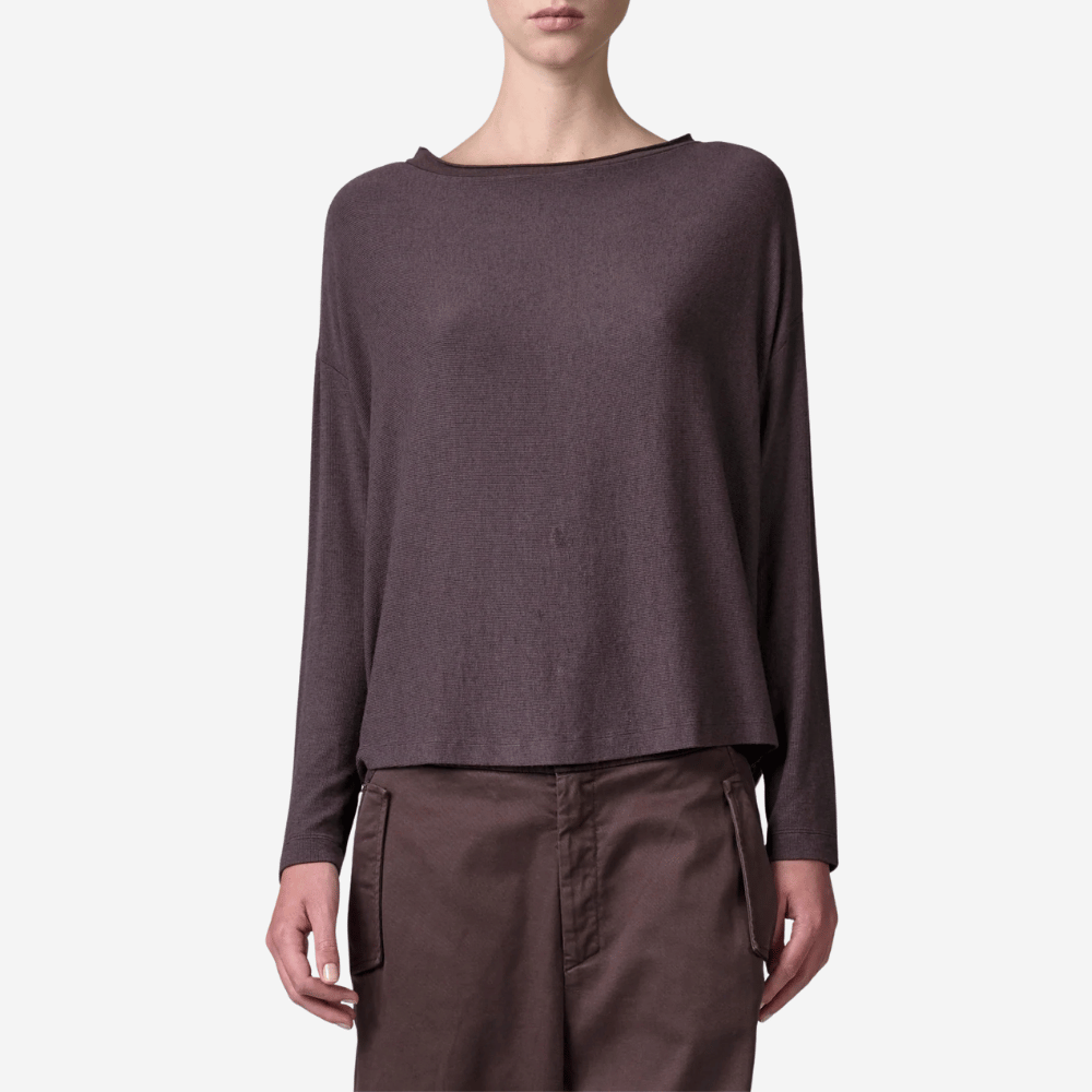 Transit Par Such Modal Cashmere Reversible Button Tee in Merlot - International designer fashion boutique Australia Riada Concept Woollahra 1016.CFDTRBJ190.07