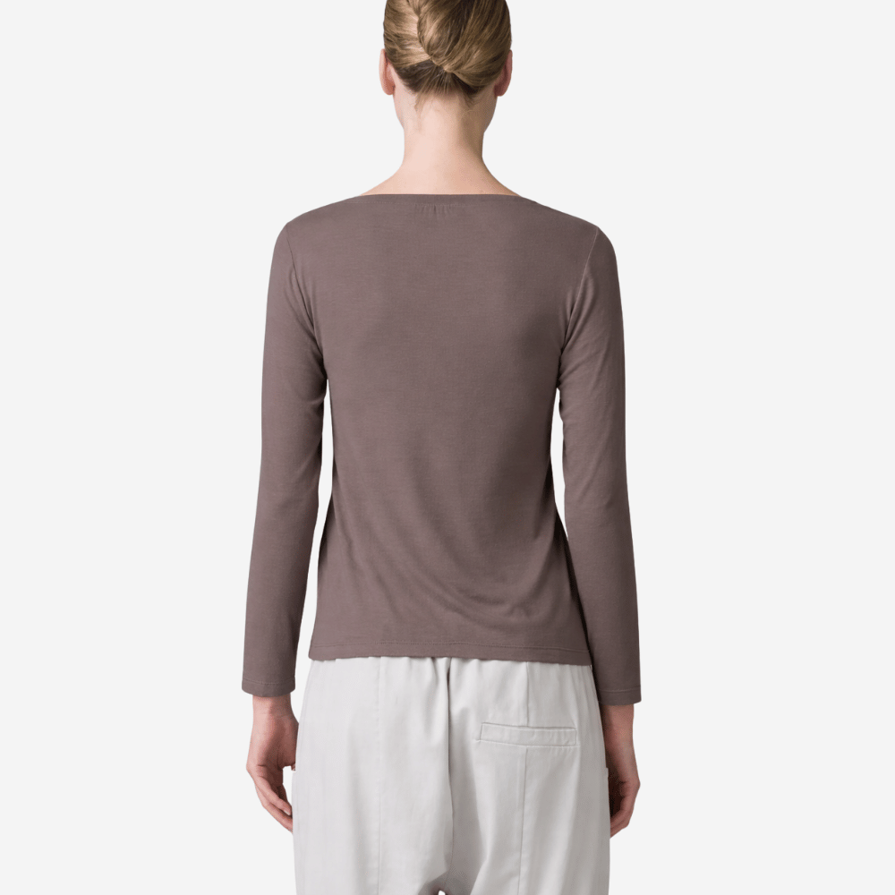 Transit Par Such Modal V-Neck Long-Sleeve Top in Taupe – International designer fashion boutique Australia Riada Concept Woollahra 1016.CFDTRBI180.31