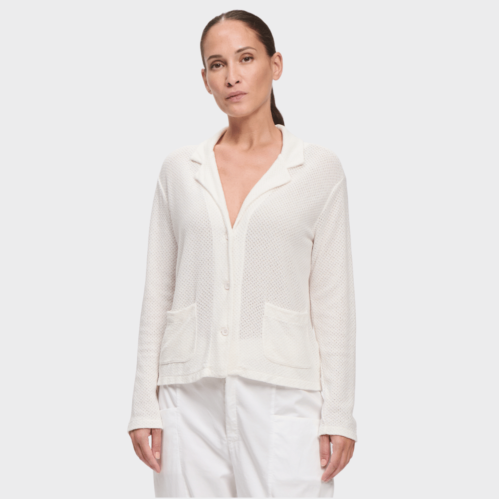 Transit Par Such Open Weave Knit Jacket in White - front view