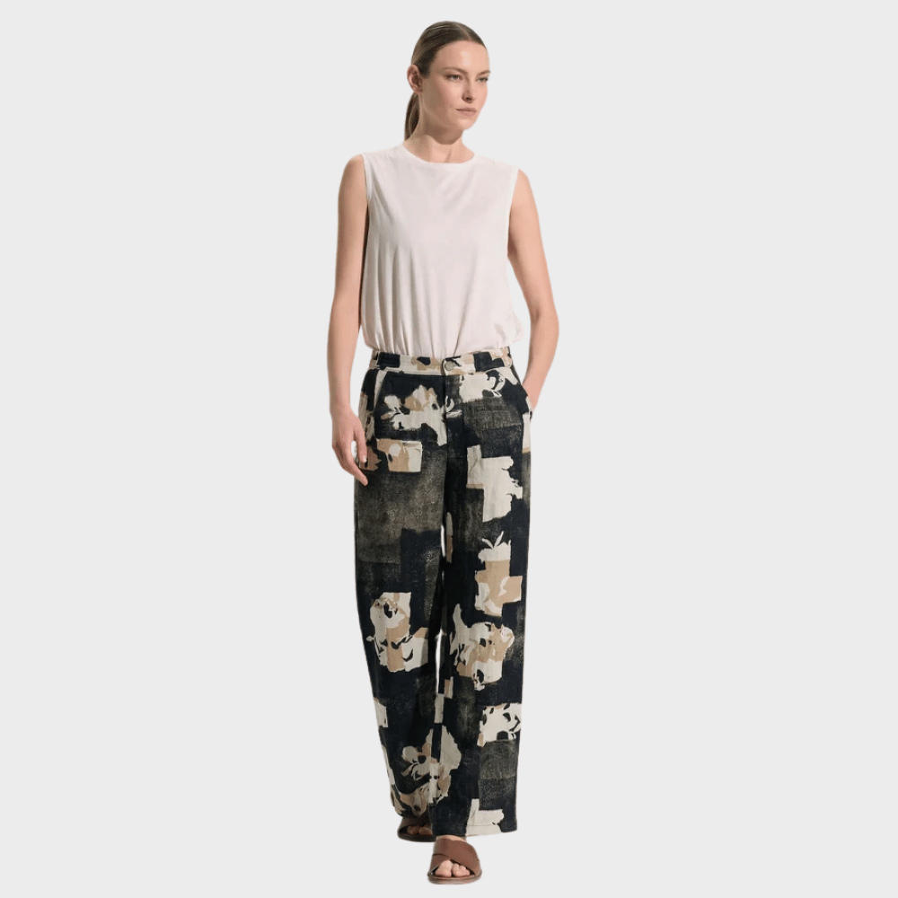 Transit Par Such Printed Linen Comfort Fit Trousers in Nut - full front view