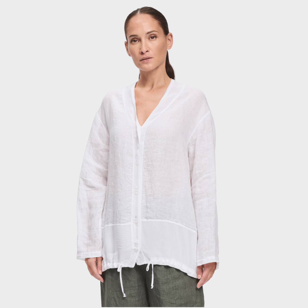 Transit Par Such white button-front shirt jacket with adjustable drawstring hem – front view