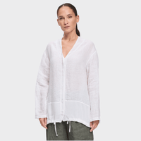 Transit Par Such white button-front shirt jacket with adjustable drawstring hem – front view