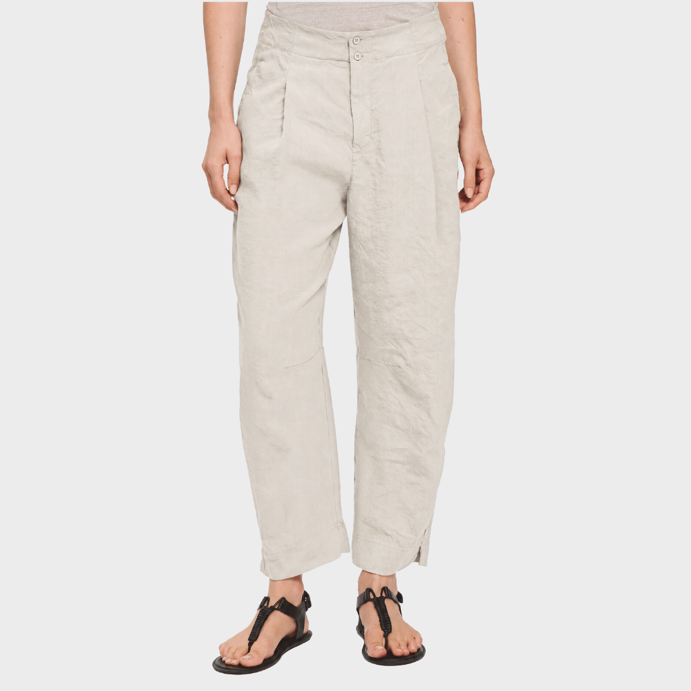 Transit Par Such Relaxed Pleated Linen Blend Trousers in Sand - front view