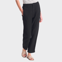Transit Par Such relaxed tapered linen trousers in black – front side view