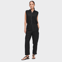 Transit Par Such relaxed tapered linen trousers in black – full front view