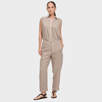 Transit Par Such relaxed tapered linen trousers in soft taupe-beige Rope – front full body view