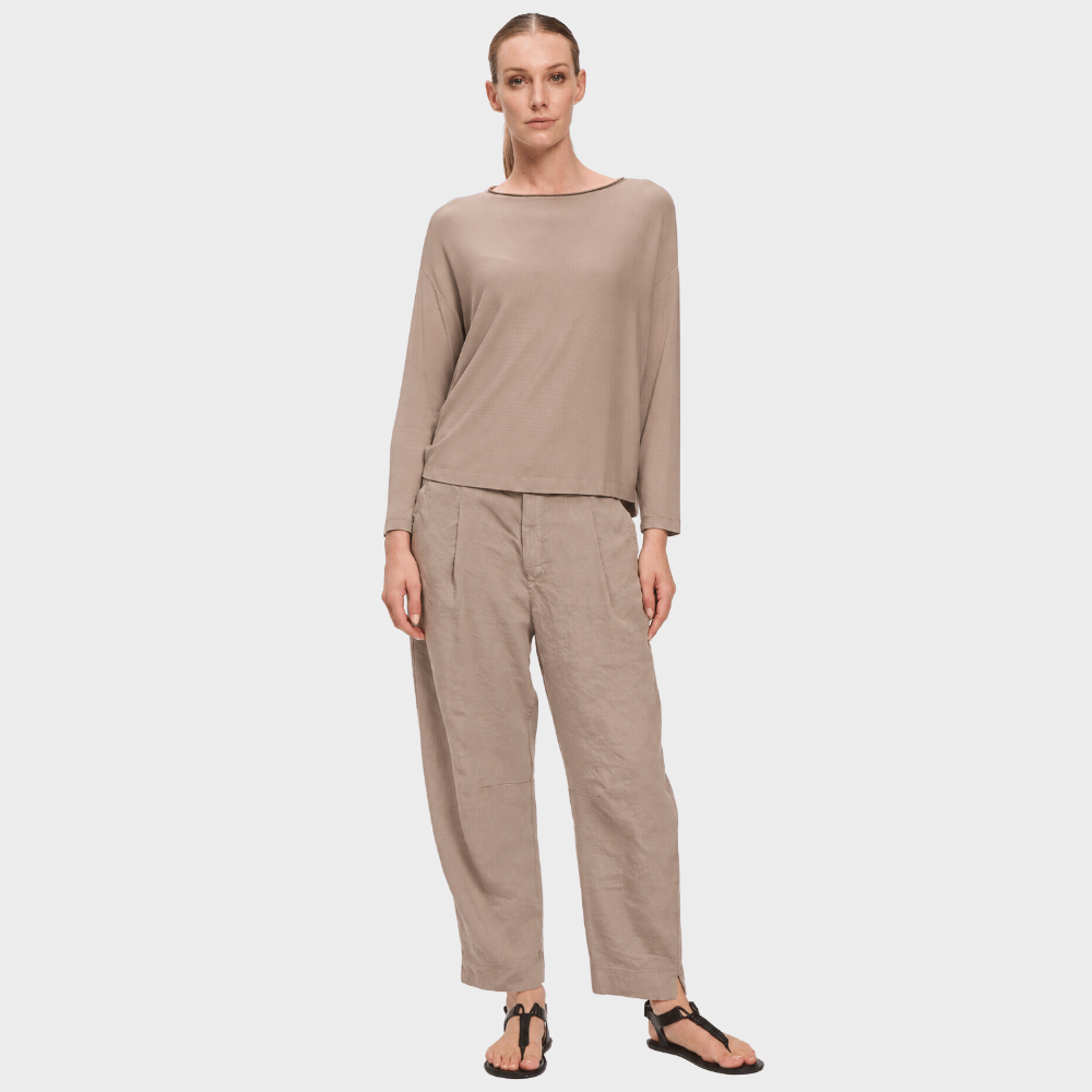 Transit Par Such Reversible Ribbed Modal Boat Neck Top in Rope - front full view