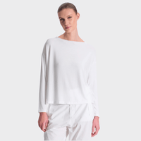 Transit Par Such Reversible Ribbed Modal Boat Neck Top in White - front view