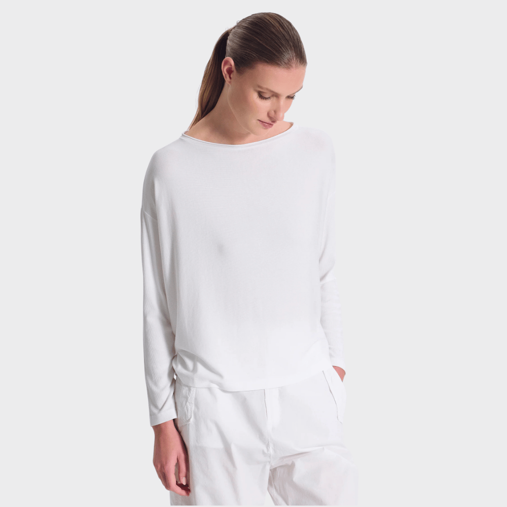 Transit Par Such Reversible Ribbed Modal Boat Neck Top in White - side view