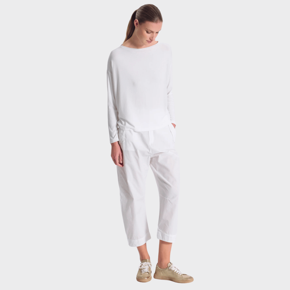 Transit Par Such Reversible Ribbed Modal Boat Neck Top in White - full front view