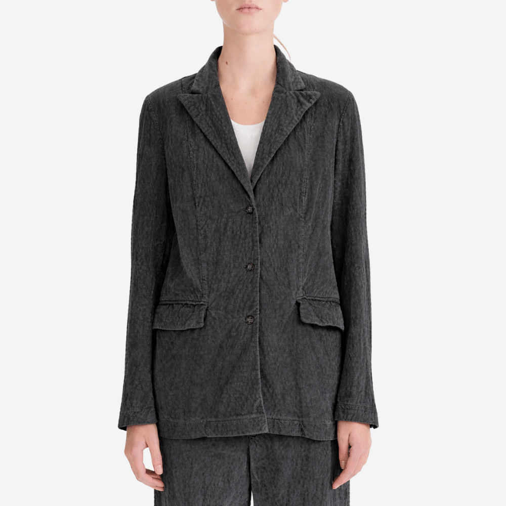 Transit Par Such Ribbed Velour Longline Jacket in Anthracite  – International designer fashion boutique Australia Riada Concept Woollahra