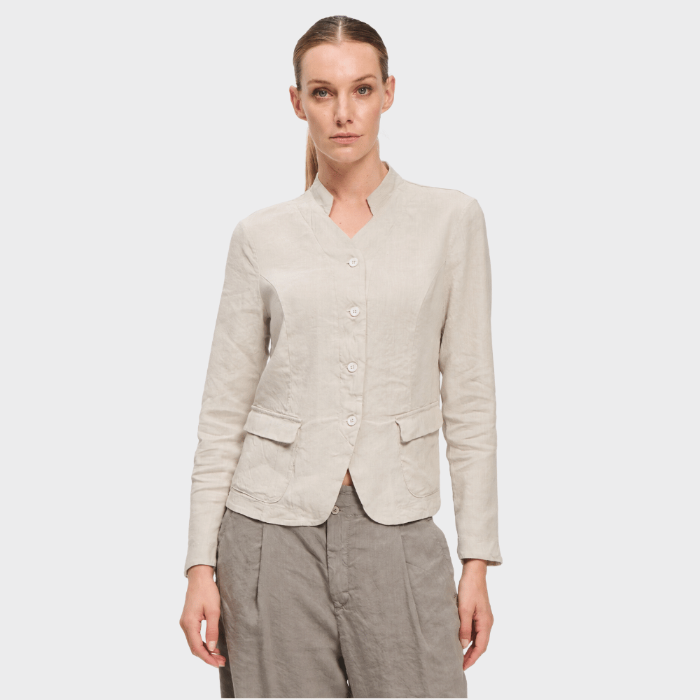 Transit Par Such Stretch Linen Blend Jacket in Sand - front view