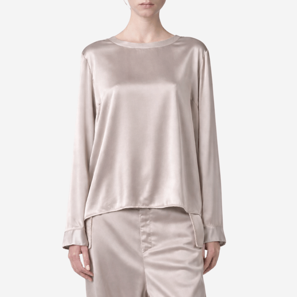 Transit Par Such Stretch Silk Long-Sleeve Blouse in Stone - International designer fashion boutique Australia Riada Concept Woollahra 1016.CFDTRBG163.21