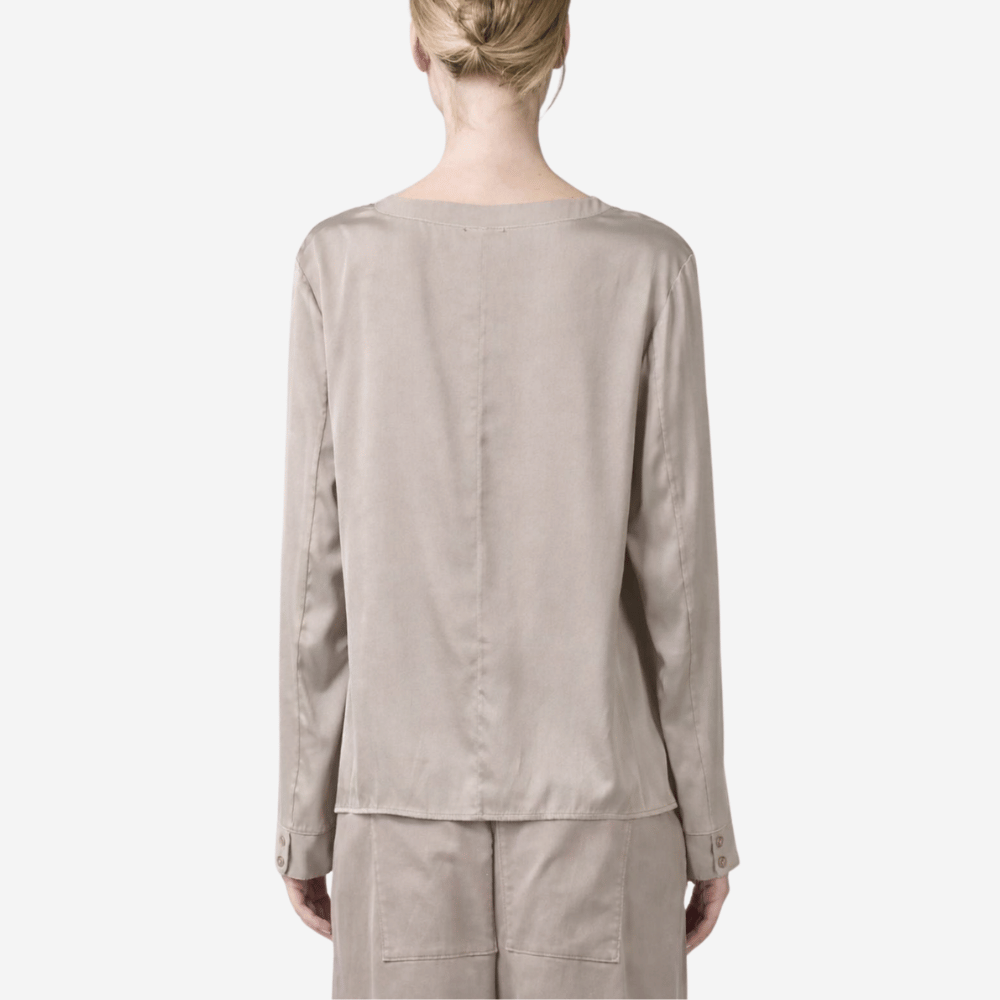 Transit Par Such Stretch Silk Long-Sleeve Blouse in Stone - International designer fashion boutique Australia Riada Concept Woollahra 1016.CFDTRBG163.21