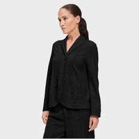 Transit Par Such textured flared shirt jacket in black with subtle pinstripe finish – side view