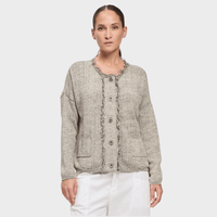 Transit Par Such textured fringed knit cardigan in heathered off-white – front view
