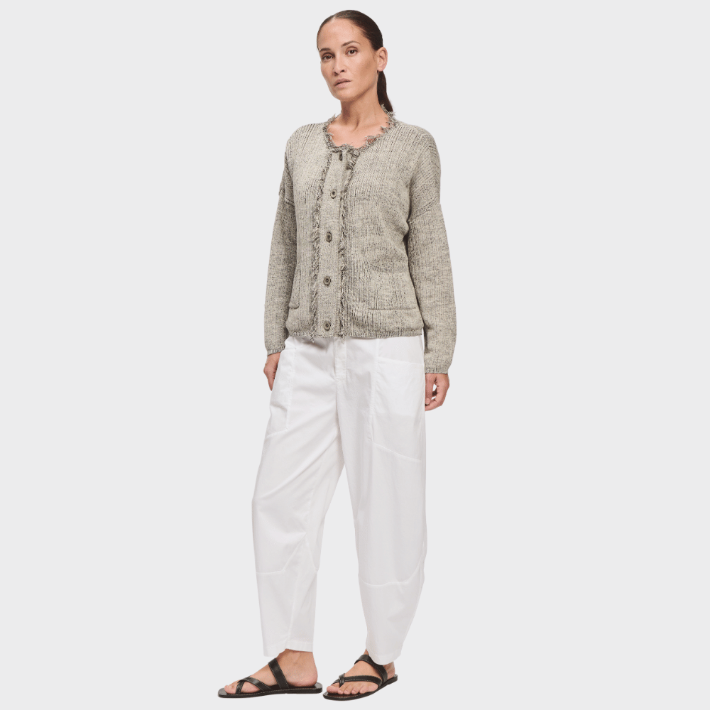 Transit Par Such textured fringed knit cardigan in heathered off-white – side view
