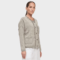 Transit Par Such textured fringed knit cardigan in heathered off-white – angle view